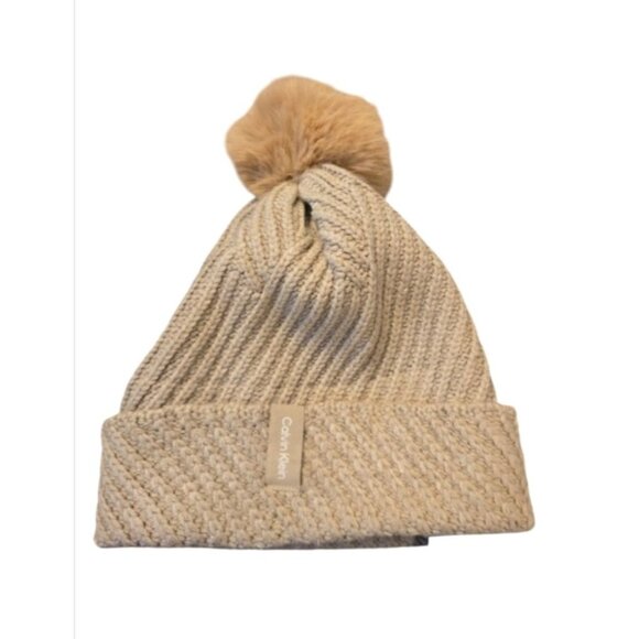 Calvin Klein Women's Hat Faux Fur Pom Knit Beanie New - Picture 2 of 9